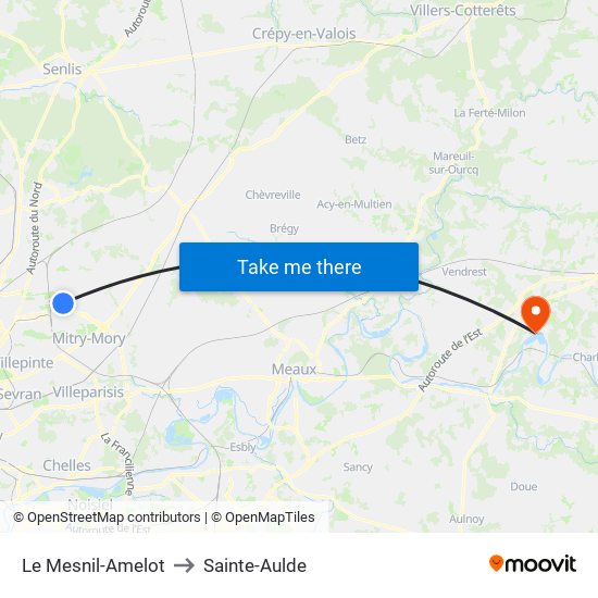Le Mesnil-Amelot to Sainte-Aulde map