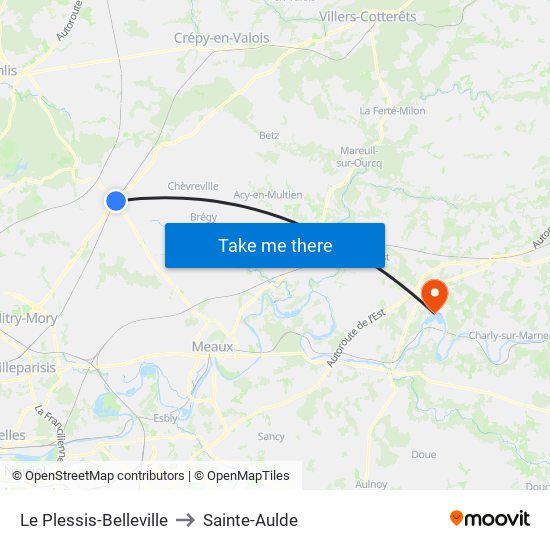 Le Plessis-Belleville to Sainte-Aulde map