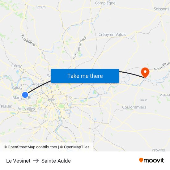 Le Vesinet to Sainte-Aulde map