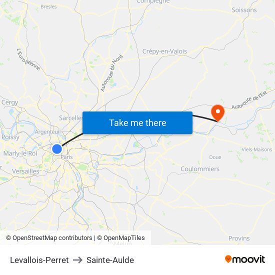 Levallois-Perret to Sainte-Aulde map