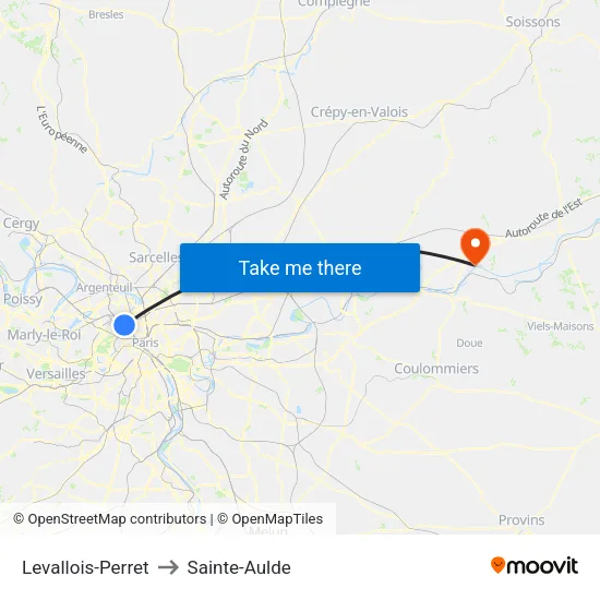 Levallois-Perret to Sainte-Aulde map
