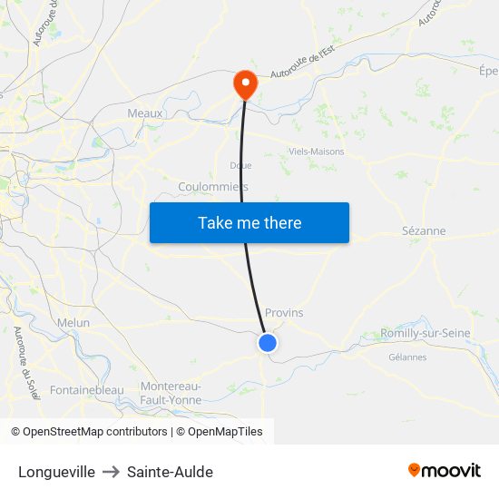 Longueville to Sainte-Aulde map