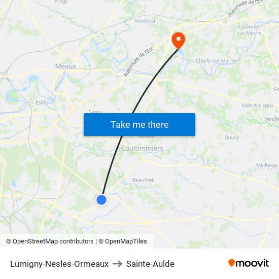 Lumigny-Nesles-Ormeaux to Sainte-Aulde map