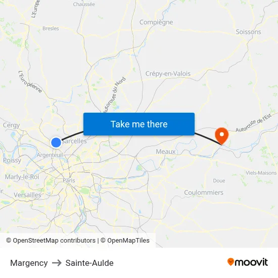 Margency to Sainte-Aulde map