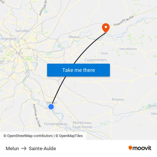 Melun to Sainte-Aulde map