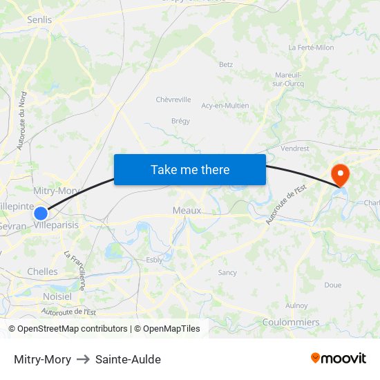 Mitry-Mory to Sainte-Aulde map