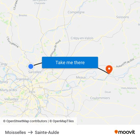 Moisselles to Sainte-Aulde map