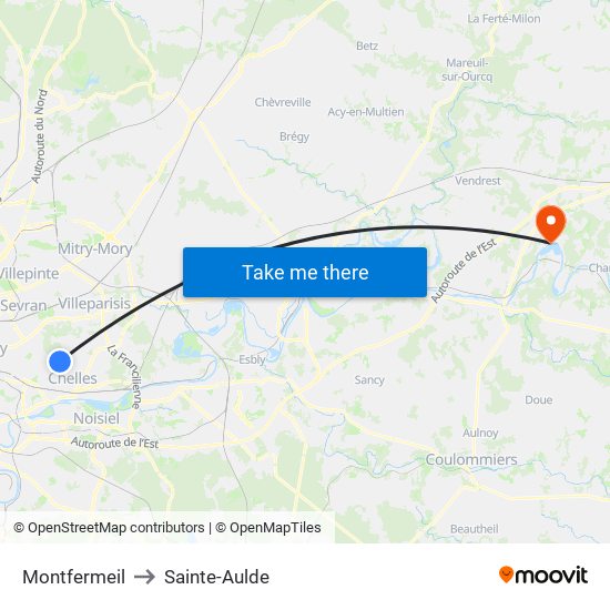 Montfermeil to Sainte-Aulde map