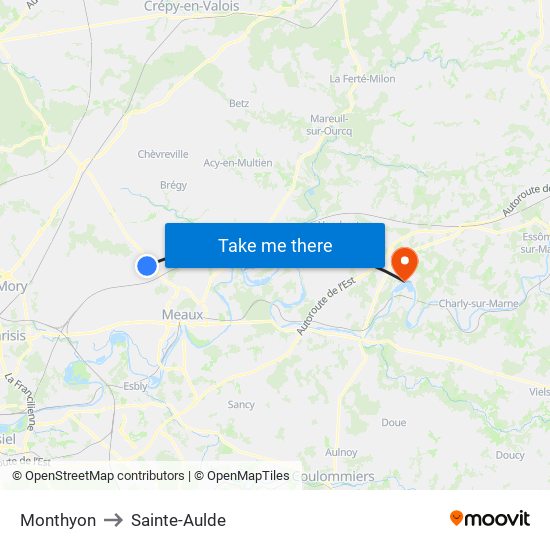 Monthyon to Sainte-Aulde map