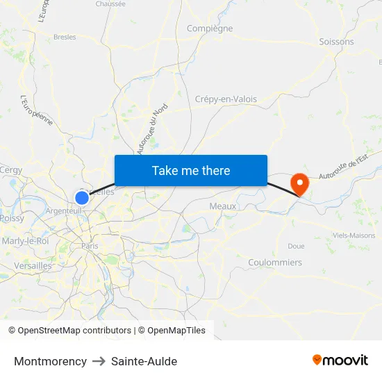 Montmorency to Sainte-Aulde map