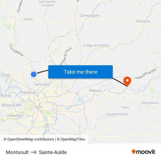 Montsoult to Sainte-Aulde map