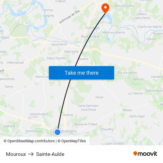 Mouroux to Sainte-Aulde map