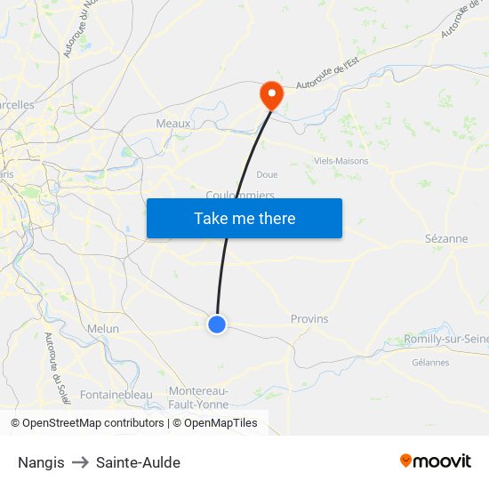 Nangis to Sainte-Aulde map
