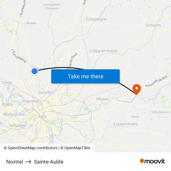 Nointel to Sainte-Aulde map