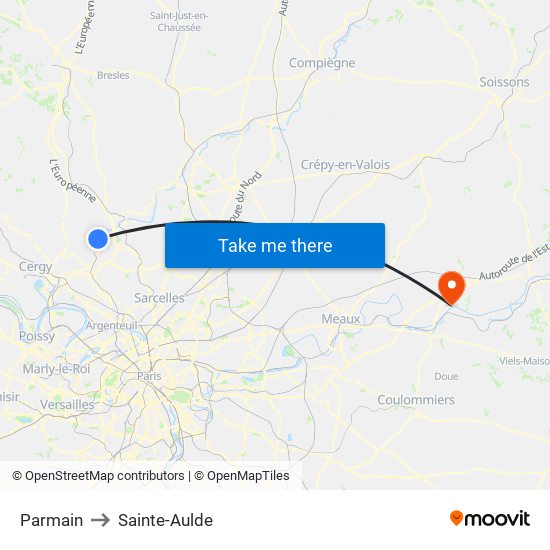 Parmain to Sainte-Aulde map