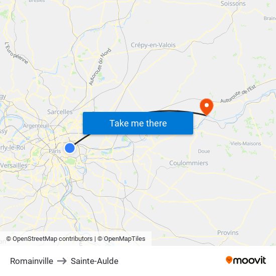 Romainville to Sainte-Aulde map