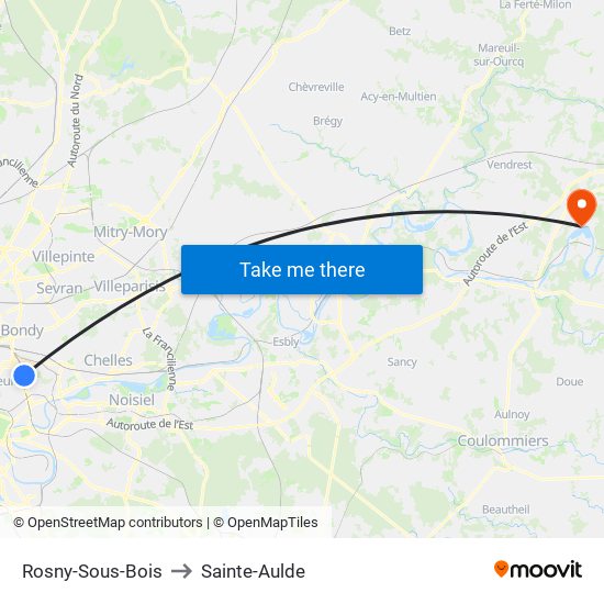 Rosny-Sous-Bois to Sainte-Aulde map