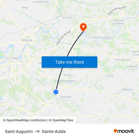 Saint-Augustin to Sainte-Aulde map