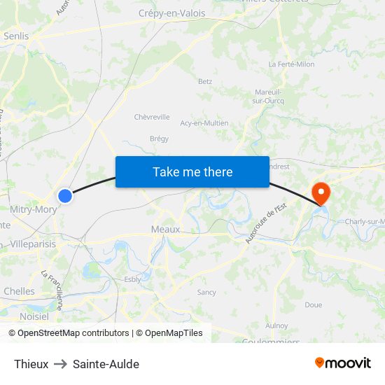 Thieux to Sainte-Aulde map