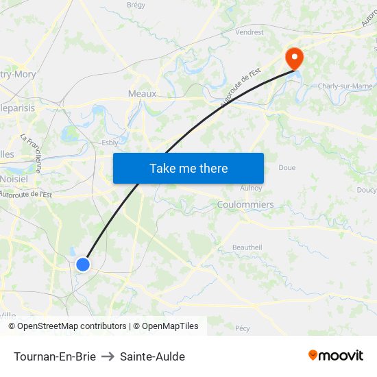 Tournan-En-Brie to Sainte-Aulde map