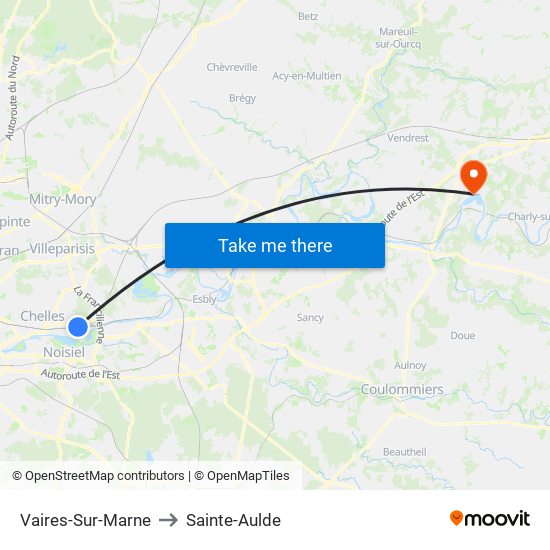 Vaires-Sur-Marne to Sainte-Aulde map