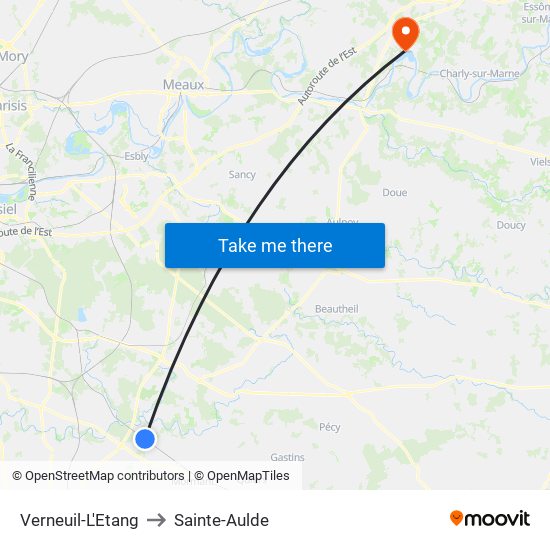 Verneuil-L'Etang to Sainte-Aulde map