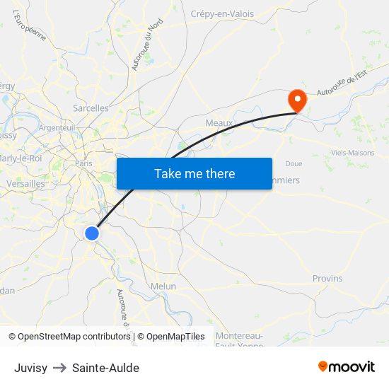 Juvisy to Sainte-Aulde map