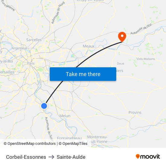 Corbeil-Essonnes to Sainte-Aulde map