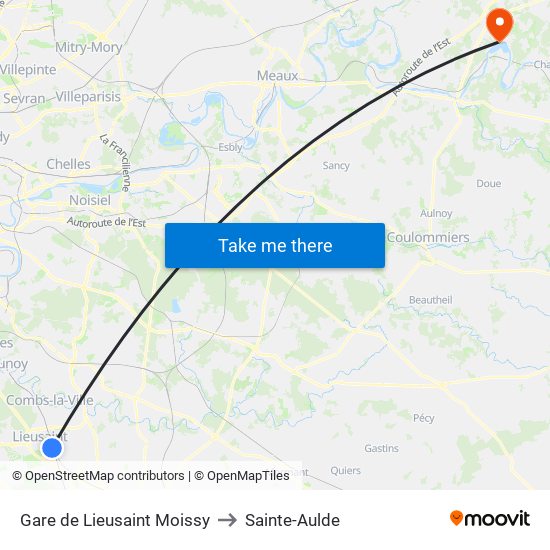 Gare de Lieusaint Moissy to Sainte-Aulde map