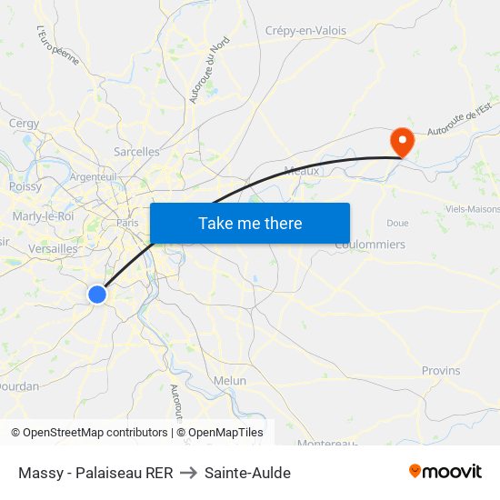 Massy - Palaiseau RER to Sainte-Aulde map