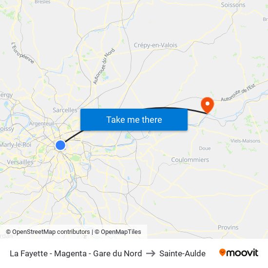 La Fayette - Magenta - Gare du Nord to Sainte-Aulde map