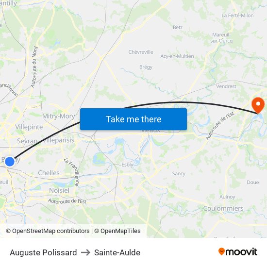 Auguste Polissard to Sainte-Aulde map