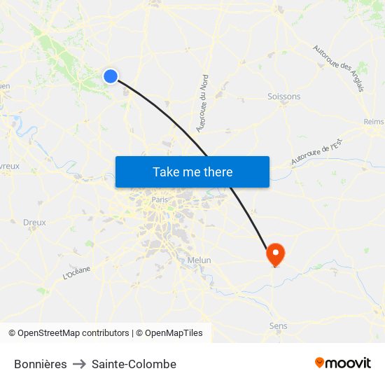 Bonnières to Sainte-Colombe map