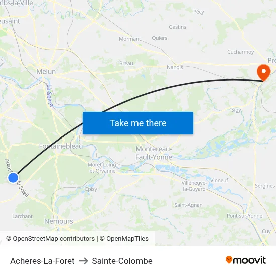 Acheres-La-Foret to Sainte-Colombe map