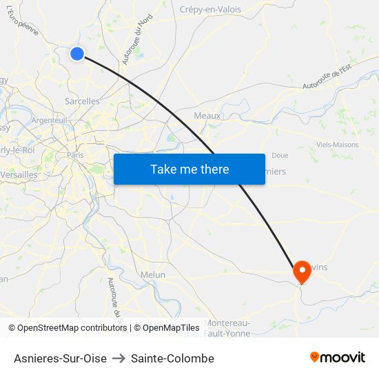 Asnieres-Sur-Oise to Sainte-Colombe map