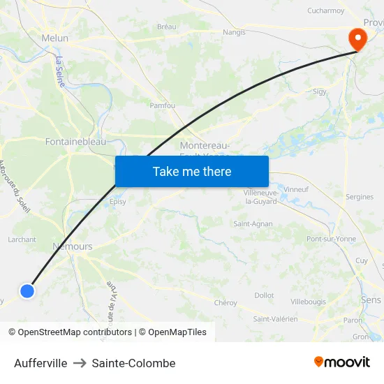Aufferville to Sainte-Colombe map