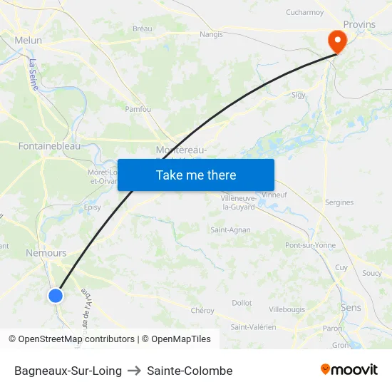 Bagneaux-Sur-Loing to Sainte-Colombe map