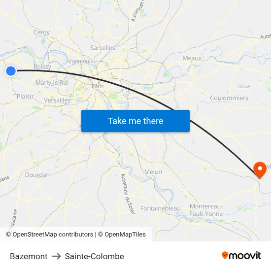 Bazemont to Sainte-Colombe map