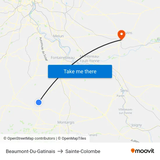 Beaumont-Du-Gatinais to Sainte-Colombe map