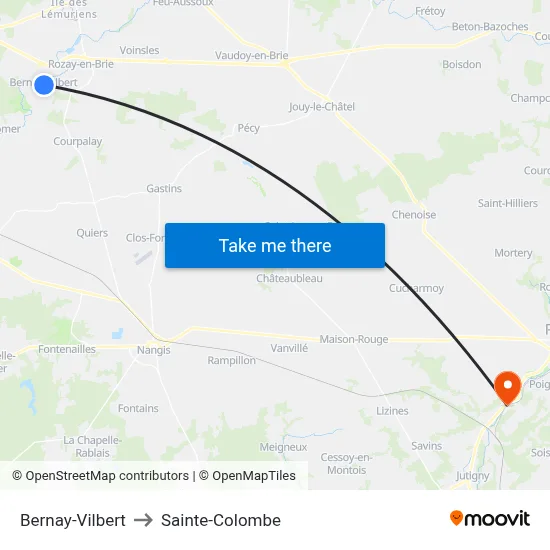 Bernay-Vilbert to Sainte-Colombe map