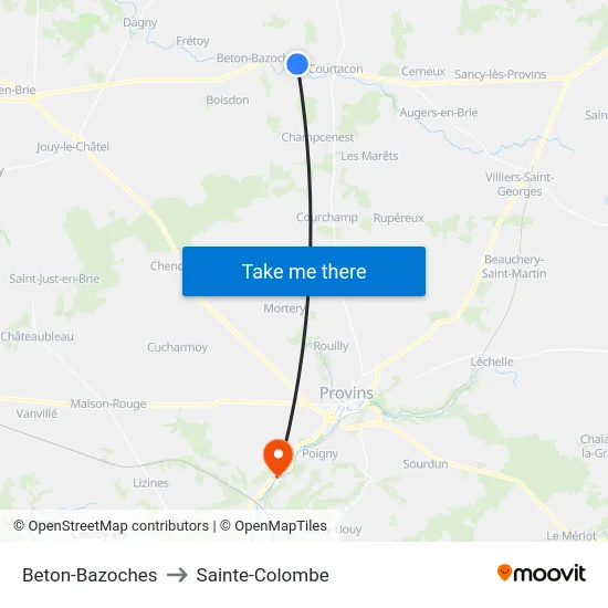 Beton-Bazoches to Sainte-Colombe map