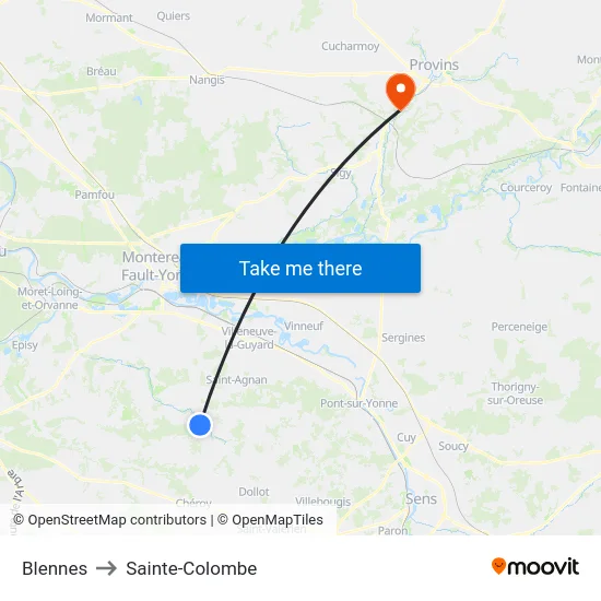 Blennes to Sainte-Colombe map