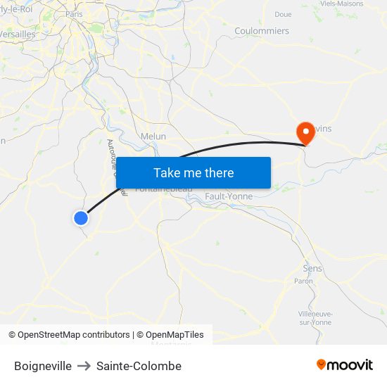 Boigneville to Sainte-Colombe map