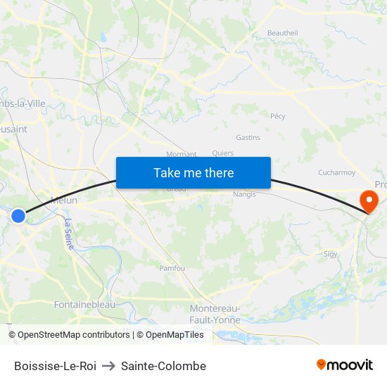 Boissise-Le-Roi to Sainte-Colombe map