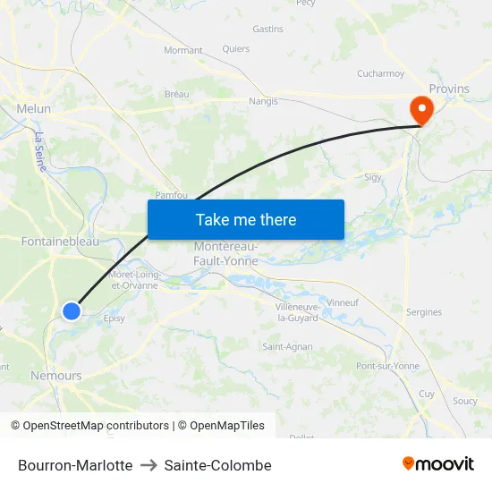 Bourron-Marlotte to Sainte-Colombe map