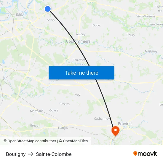 Boutigny to Sainte-Colombe map