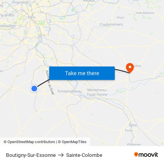 Boutigny-Sur-Essonne to Sainte-Colombe map