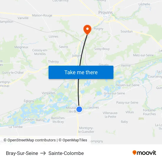 Bray-Sur-Seine to Sainte-Colombe map