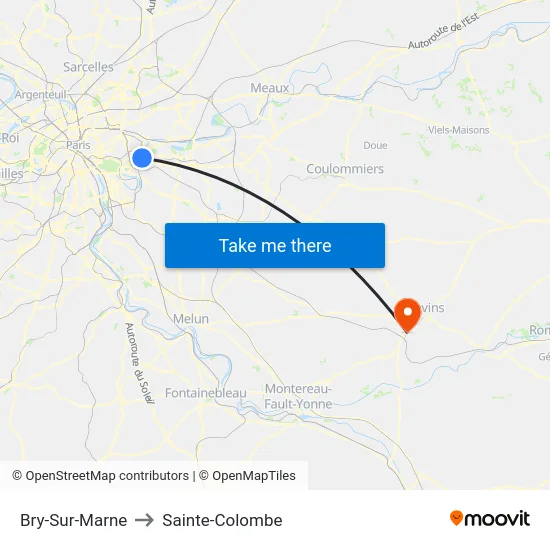 Bry-Sur-Marne to Sainte-Colombe map
