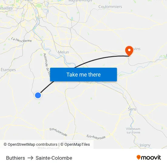 Buthiers to Sainte-Colombe map